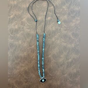 NEW W/O Tag Marlyn Schiff Black Beaded Cord Necklace With Black/Crystal Pendant